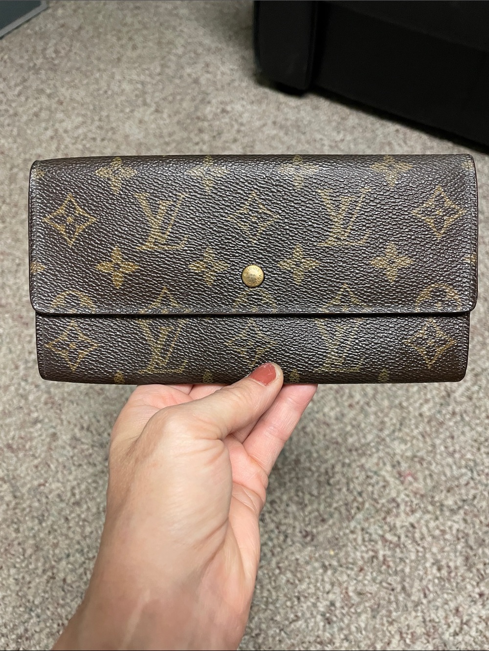 Louis Vuitton Brown Monogram Trifold Wallet with Gold Snap